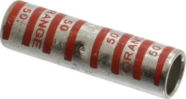 Thomas & Betts - 3/0 AWG Compatible, Noninsulated, Crimp-On Butt Splice Terminal - 2 Wire Entries, Copper Contacts, Tin Contact Plating, 2-1/4" OAL, Orange - Americas Industrial Supply