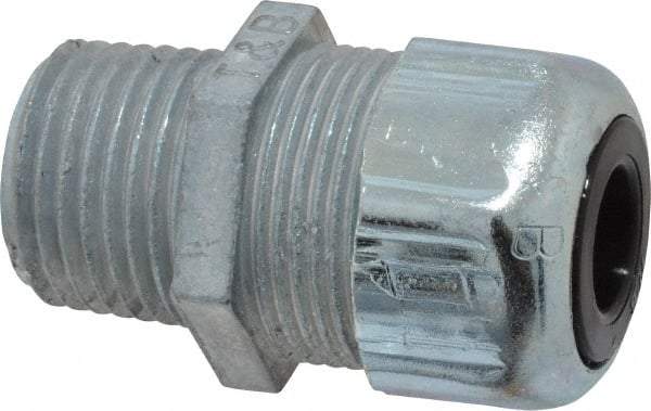 Thomas & Betts - 1/4 to 3/8" Cable Capacity, Liquidtight, Straight Strain Relief Cord Grip - 1/2 NPT Thread, 1-21/32" Long, Zinc - Americas Industrial Supply