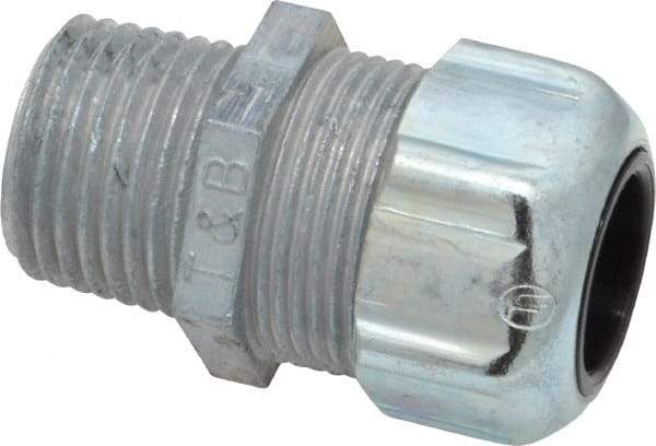 Thomas & Betts - 3/8 to 1/2" Cable Capacity, Liquidtight, Straight Strain Relief Cord Grip - 1/2 NPT Thread, 1-21/32" Long, Zinc - Americas Industrial Supply