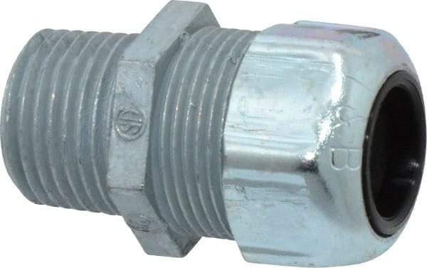 Thomas & Betts - 0.45 to 0.56" Cable Capacity, Liquidtight, Straight Strain Relief Cord Grip - 1/2 NPT Thread, 1-21/32" Long, Zinc - Americas Industrial Supply