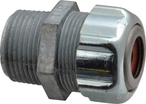 Thomas & Betts - 1/8 to 1/4" Cable Capacity, Liquidtight, Straight Strain Relief Cord Grip - 3/4 NPT Thread, 1-3/4" Long, Zinc - Americas Industrial Supply