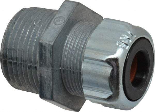 Thomas & Betts - 3/8 to 1/2" Cable Capacity, Liquidtight, Straight Strain Relief Cord Grip - 1 NPT Thread, 1-23/32" Long, Zinc - Americas Industrial Supply