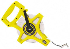US Tape - 100' x 1/2" White Blade Tape Measure - 1/8", 1mm, & 1 cm Graduation, Inch/Metric Graduation Style, Yellow/Silver Case - Americas Industrial Supply