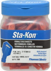 Thomas & Betts - 22 to 18 AWG, Nylon, Fully Insulated, Female Wire Disconnect - 1/4 Inch Wide Tab, Red, CSA Certified, RoHS Compliant, UL 94 V-2, UL File E66716, UL Listed - Americas Industrial Supply