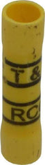 Thomas & Betts - 12 to 10 AWG Compatible, Vinyl Fully Insulated, Crimp-On Butt Splice Terminal - 2 Wire Entries, Copper Contacts, Tin Contact Plating, 1.31" OAL, Yellow - Americas Industrial Supply