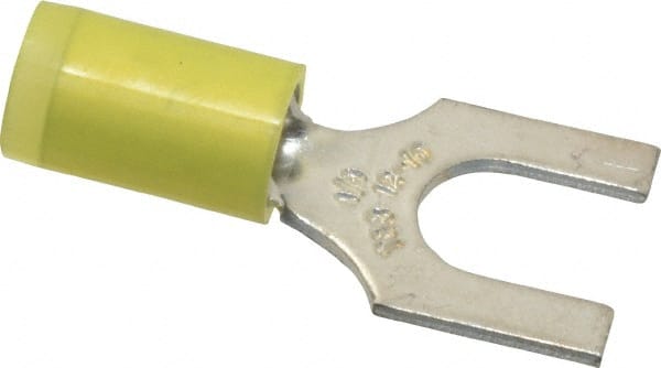 Thomas & Betts - 1/4" Stud, 12 to 10 AWG Compatible, Partially Insulated, Crimp Connection, Standard Fork Terminal - Americas Industrial Supply