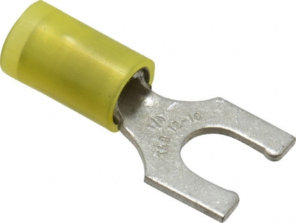 Thomas & Betts - 1/4" Stud, 12 to 10 AWG Compatible, Partially Insulated, Crimp Connection, Locking Fork Terminal - Americas Industrial Supply