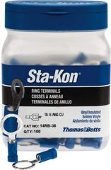 Thomas & Betts - 18-14 AWG Partially Insulated Crimp Connection D Shaped Ring Terminal - 3/8" Stud, 1.16" OAL x 0.54" Wide, Tin Plated Copper Contact - Americas Industrial Supply