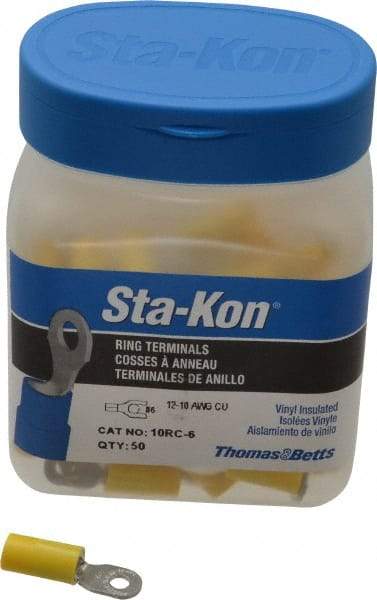 Thomas & Betts - 12-10 AWG Partially Insulated Crimp Connection D Shaped Ring Terminal - #6 Stud, 1.06" OAL x 0.31" Wide, Tin Plated Copper Contact - Americas Industrial Supply