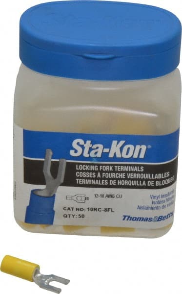 Thomas & Betts - #8 Stud, 12 to 10 AWG Compatible, Partially Insulated, Crimp Connection, Locking Fork Terminal - Americas Industrial Supply