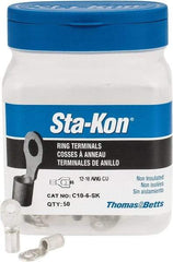 Thomas & Betts - 12-10 AWG Noninsulated Crimp Connection D Shaped Ring Terminal - #6 Stud, 0.82" OAL x 0.31" Wide, Tin Plated Copper Contact - Americas Industrial Supply