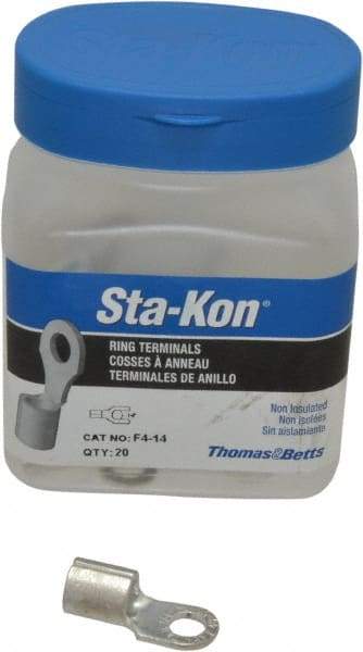 Thomas & Betts - 4 AWG Noninsulated Crimp Connection Circular Ring Terminal - 1/4" Stud, 1.16" OAL x 0.48" Wide, Tin Plated Copper Contact - Americas Industrial Supply