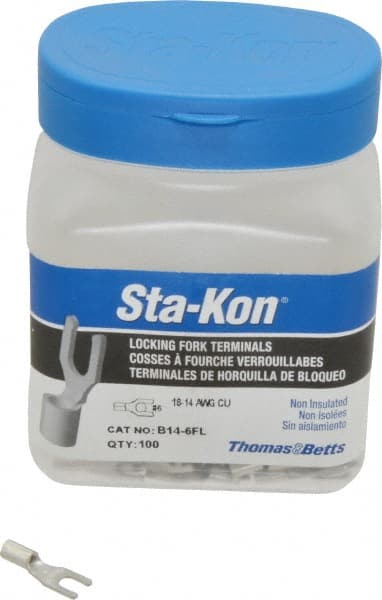 Thomas & Betts - #6 Stud, 18 to 14 AWG Compatible, Noninsulated, Crimp Connection, Locking Fork Terminal - Americas Industrial Supply