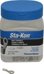 Thomas & Betts - 22-16 AWG Noninsulated Crimp Connection D Shaped Ring Terminal - #4 Stud, 3/4" OAL x 0.31" Wide, Tin Plated Copper Contact - Americas Industrial Supply