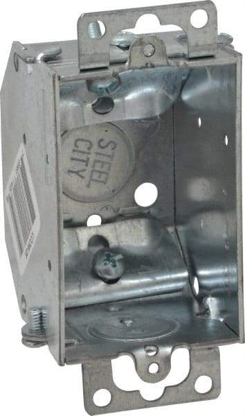 Thomas & Betts - 1 Gang, (5) 1/2" Knockouts, Steel Rectangle Switch Box - 3" Overall Height x 2" Overall Width x 2-1/4" Overall Depth - Americas Industrial Supply