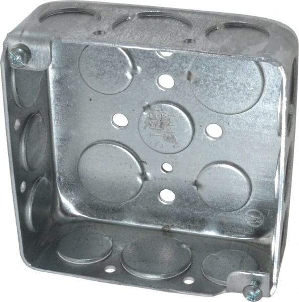 Thomas & Betts - 2 Gang, (11) 1/2" Knockouts, Steel Square Outlet Box - 4" Overall Height x 4" Overall Width x 1-1/2" Overall Depth - Americas Industrial Supply