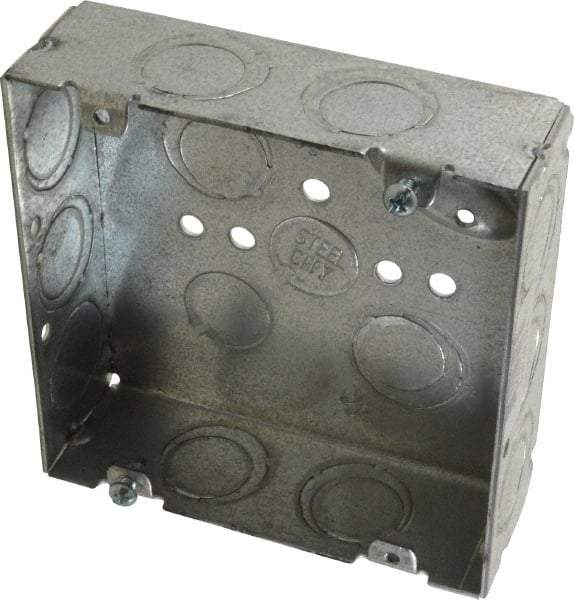 Thomas & Betts - 2 Gang, (16) 1/2 & 3/4" Knockouts, Steel Square Outlet Box - 4-11/16" Overall Height x 4-11/16" Overall Width x 1-1/2" Overall Depth - Americas Industrial Supply