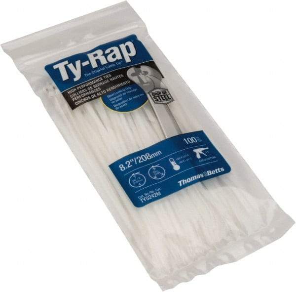 Thomas & Betts - 8.19" Long Natural (Color) Nylon Standard Cable Tie - 40 Lb Tensile Strength, 1.04mm Thick, 50.8mm Max Bundle Diam - Americas Industrial Supply