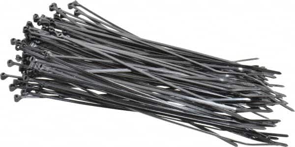 Thomas & Betts - 7" Long Black Nylon Standard Cable Tie - 18 Lb Tensile Strength, 1.1mm Thick, 38.1mm Max Bundle Diam - Americas Industrial Supply