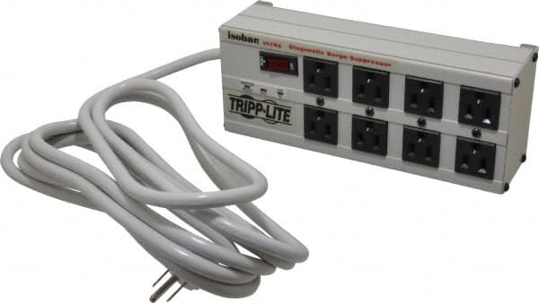 Tripp-Lite - 8 Outlets, 120 Volts, 15 Amps, 12' Cord, Power Outlet Strip - Free Hanging, Keyhole Mount, 1-15P NEMA Configuration, 11-1/2" Strip - Americas Industrial Supply