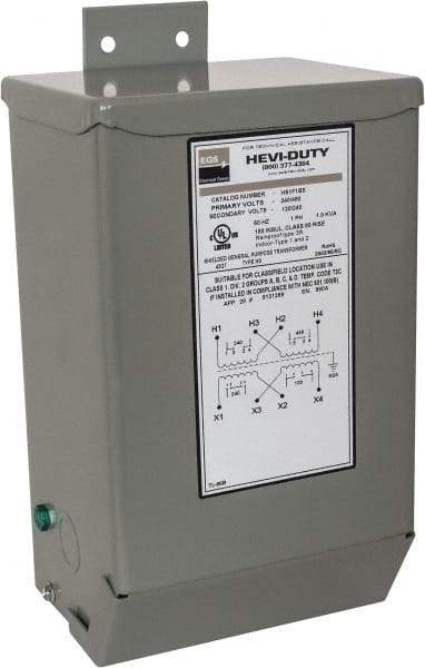 Sola/Hevi-Duty - 1 Phase, 240-480 Volt Input, 120/240 Volt Output, 60 Hz, 1 kVA, General Purpose Transformer - 4, 12, 3R, 4X NEMA Rating, 239°F Temp Rise, 6 Inch Wide x 5 Inch Deep x 10 Inch High, Indoor, Outdoor, Wall Mount - Americas Industrial Supply