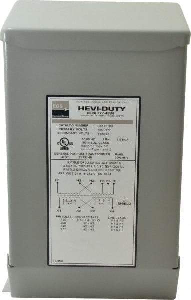 Sola/Hevi-Duty - 1 Phase, 120/208/240/277 Volt Input, 120/240 Volt Output, 60 Hz, 1 kVA, General Purpose Transformer - 4, 12, 3R, 4X NEMA Rating, 239°F Temp Rise, 6 Inch Wide x 5 Inch Deep x 10 Inch High, Indoor, Outdoor, Wall Mount - Americas Industrial Supply