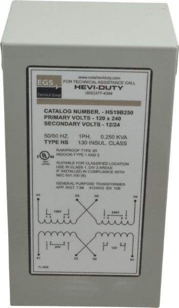 Sola/Hevi-Duty - 120/240 Input Volt, 12/24 Output Volt, 60 Hz, Buck Boost Transformer - 1 Phase, 4 Inch Wide x 4 Inch Deep, cULus Listed E77014 - Americas Industrial Supply