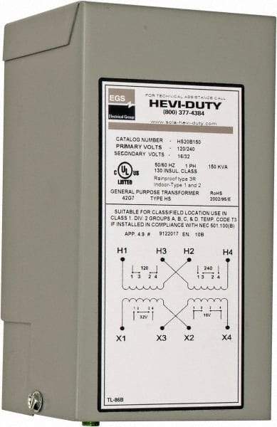 Sola/Hevi-Duty - 120/240 Input Volt, 16/32 Output Volt, 60 Hz, Buck Boost Transformer - 1 Phase, 4 Inch Wide x 4 Inch Deep x 8 Inch High, cULus Listed E77014 - Americas Industrial Supply