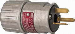 Hubbell Killark - 125 VAC, 20 Amp, 5-20R NEMA, Straight, Self Grounding, Industrial Grade Plug - 2 Pole, 3 Wire, 1 Phase, 1 hp, Aluminum, Silver - Americas Industrial Supply