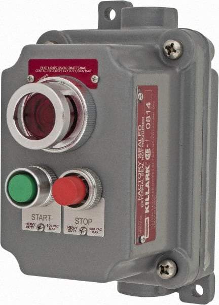 Hubbell Killark - 2 Operator, Mushroom Head Control Station - Start-Stop (Legend), Momentary Switch, NO/NC Contact, NEMA 3, 7, 9 - Americas Industrial Supply