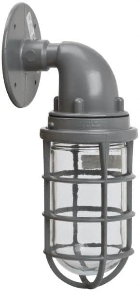 Hubbell Killark - 150 Watt, 2,800 Lumen, 120-240 Volt, Incandescent Wall Pack Light Fixture - Glass Lens, Aluminum Housing, Gray, Wall Mount, 4-5/8" Deep x 7-5/8" High x 4-1/4" Wide - Americas Industrial Supply