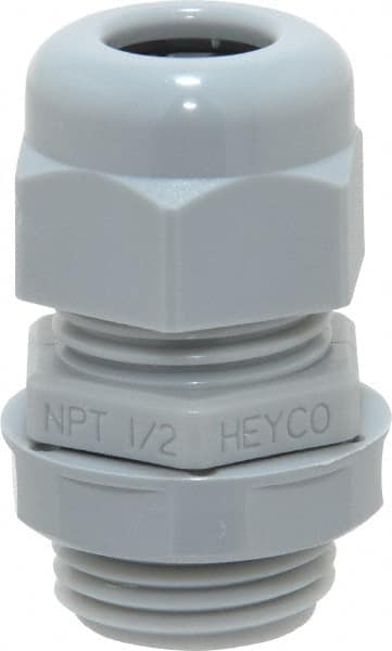 Thomas & Betts - 0.23 to 0.47" Cable Capacity, Liquidtight, Straight Strain Relief Cord Grip - 1/2 NPT Thread, Thermoplastic - Americas Industrial Supply