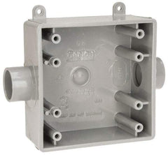 Thomas & Betts - 2 Gang, (2) 3/4" Knockouts, PVC Square Switch Box - 4.62" Overall Height x 4.62" Overall Width x 1.98" Overall Depth, Weather Resistant - Americas Industrial Supply