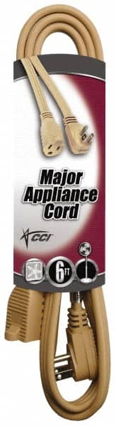 Southwire - 6', 14/3 Gauge/Conductors, Beige Indoor Extension Cord - 1 Receptacle, 15 Amps, 125 Volts, UL SPT-3, NEMA 5-15R - Americas Industrial Supply