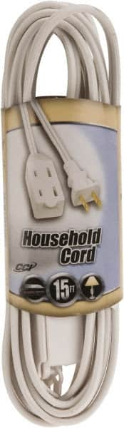 Southwire - 15', 16/2 Gauge/Conductors, White Indoor Extension Cord - 1 Receptacle, 13 Amps, 125 VAC, UL SPT-2, NEMA 1-15P, 1-15R x 3 - Americas Industrial Supply