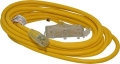 Southwire - 25', 12/3 Gauge/Conductors, Yellow Indoor & Outdoor Extension Cord - 1 Receptacle, 15 Amps, 125 VAC, UL SJTW-A, NEMA 5-15P, 5-15R x 3 - Americas Industrial Supply