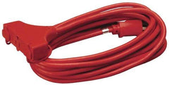Southwire - 25', 14/3 Gauge/Conductors, Red Indoor & Outdoor Extension Cord - 1 Receptacle, 15 Amps, 125 VAC, UL SJTW-A, NEMA 5-15P, 5-15R x 3 - Americas Industrial Supply