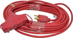 Southwire - 50', 14/3 Gauge/Conductors, Red Indoor & Outdoor Extension Cord - 1 Receptacle, 15 Amps, 125 VAC, UL SJTW-A, NEMA 5-15P, 5-15R x 3 - Americas Industrial Supply