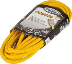 Southwire - 25', 14/3 Gauge/Conductors, Yellow Outdoor Extension Cord - 1 Receptacle, 15 Amps, 125 VAC, UL SJEOOW, NEMA 5-15P, 5-15R - Americas Industrial Supply