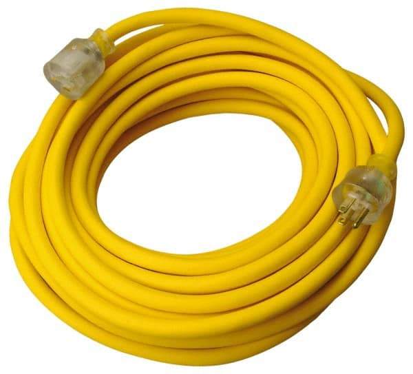 Southwire - 50', 12/3 Gauge/Conductors, Yellow Outdoor Extension Cord - 1 Receptacle, 15 Amps, 125 VAC, UL SEOOW, NEMA 5-15P, 5-15R - Americas Industrial Supply