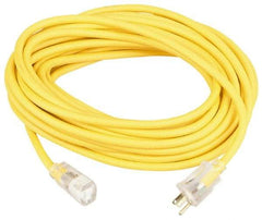 Southwire - 100', 10/3 Gauge/Conductors, Yellow Outdoor Extension Cord - 1 Receptacle, 15 Amps, 125 VAC, UL SJEOOW, NEMA 5-15P, 5-15R - Americas Industrial Supply