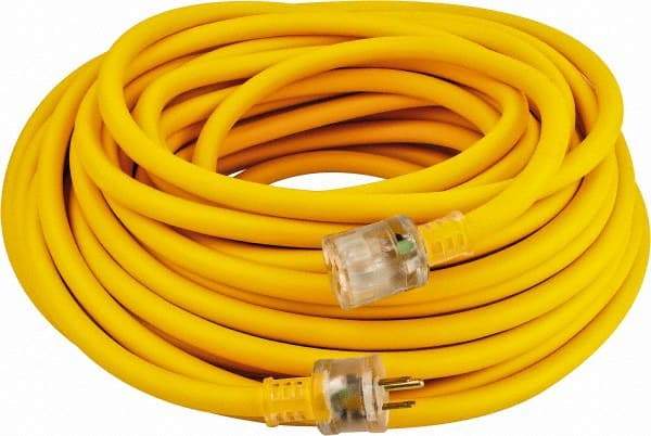 Southwire - 100', 12/3 Gauge/Conductors, Yellow Outdoor Extension Cord - 1 Receptacle, 15 Amps, 125 VAC, UL SEOOW, NEMA 5-15P, 5-15R - Americas Industrial Supply