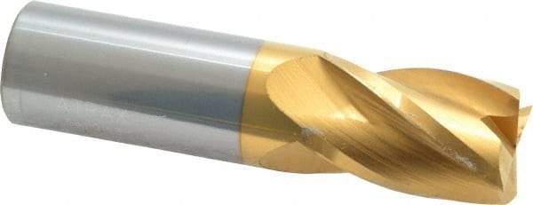 Atrax - 1", 1-1/2" LOC, 1" Shank Diam, 4" OAL, 4 Flute, Solid Carbide Square End Mill - Single End, TiN Finish, Spiral Flute, 30° Helix, Centercutting, Right Hand Cut, Right Hand Flute - Americas Industrial Supply