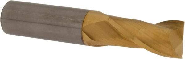 Atrax - 3/4", 1-1/2" LOC, 3/4" Shank Diam, 4" OAL, 2 Flute, Solid Carbide Square End Mill - Single End, TiN Finish, Spiral Flute, 30° Helix, Centercutting, Right Hand Cut - Americas Industrial Supply