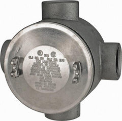 Thomas & Betts - (4) 1-1/2" Knockouts, Iron Round Junction Box - 5-3/4" Overall Width x 3.81" Overall Depth - Americas Industrial Supply