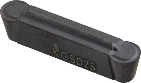 Kennametal - 0500M05R GMP Grade KC5025, 5mm Cutting Width Carbide Grooving Insert - 4.1mm Max Depth of Cut, Neutral, 0.0984" Corner Radius, TiAlN Finish - Americas Industrial Supply