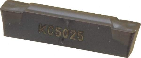 Kennametal - 405G GMN Grade KC5025, 4.05mm Cutting Width Carbide Grooving Insert - 3.5mm Max Depth of Cut, Neutral, 0.8mm Corner Radius, TiAlN Finish - Americas Industrial Supply