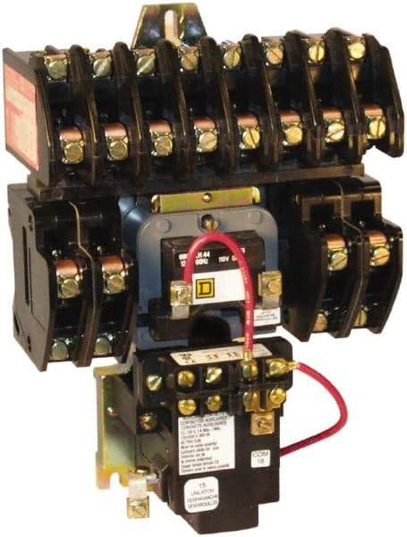 Square D - No Enclosure, 12 Pole, Mechanically Held Lighting Contactor - 20 A (Tungsten), 30 A (Fluorescent), 24 VAC at 60 Hz, 12NO Contact Configuration - Americas Industrial Supply