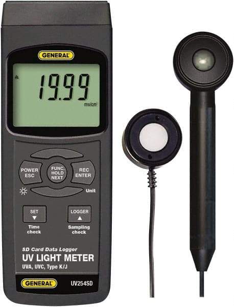 General - 9 Volt Battery, LCD Display, Light Meter - 4 Accuracy, Compatible with UVA, UVC Lighting, SD Card - Americas Industrial Supply