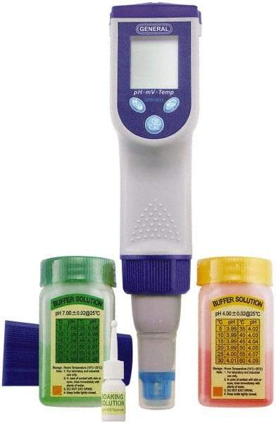 General - 0 to 14 pH, Pen Style pH Meter - 32 to 194°F, Replaceable pH Electrode Probe, Accurate up to 1 pH & ±2mV - Americas Industrial Supply